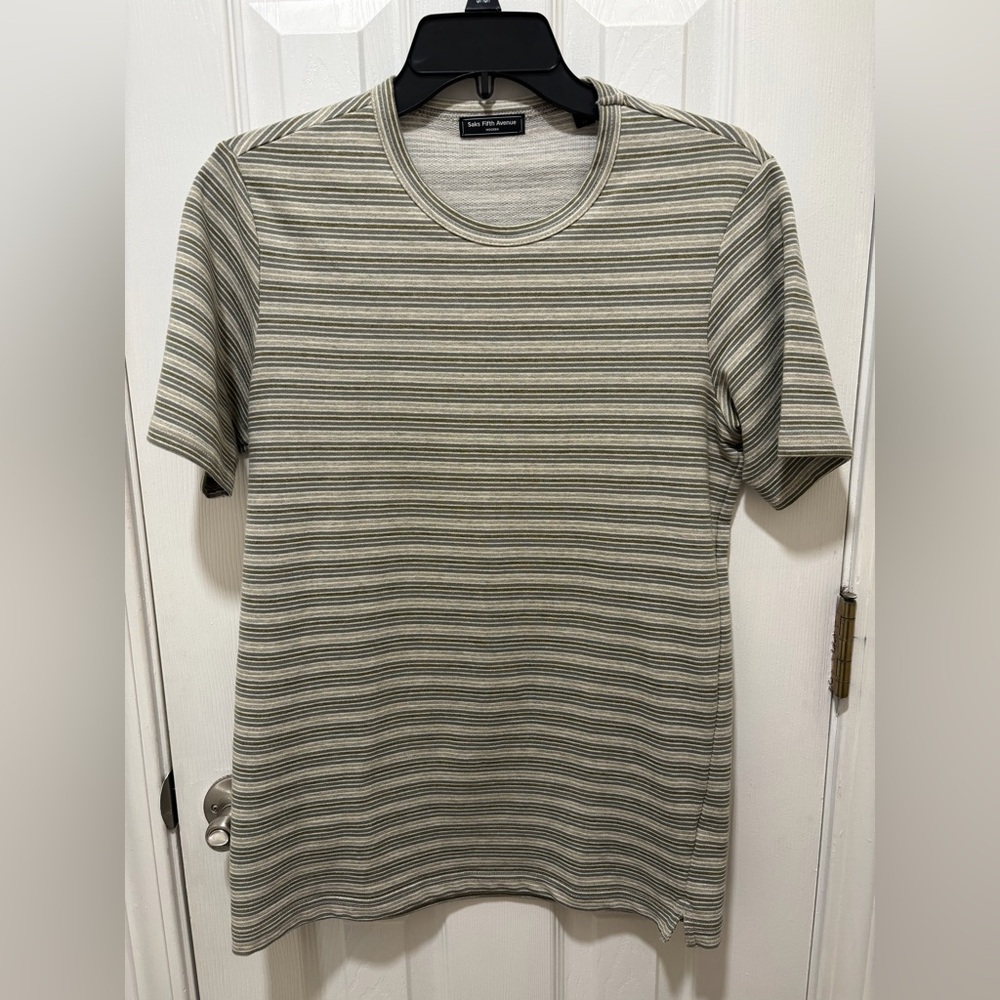 Saks Fifth Avenue Olive Striped Short Sleeve Tee Size S